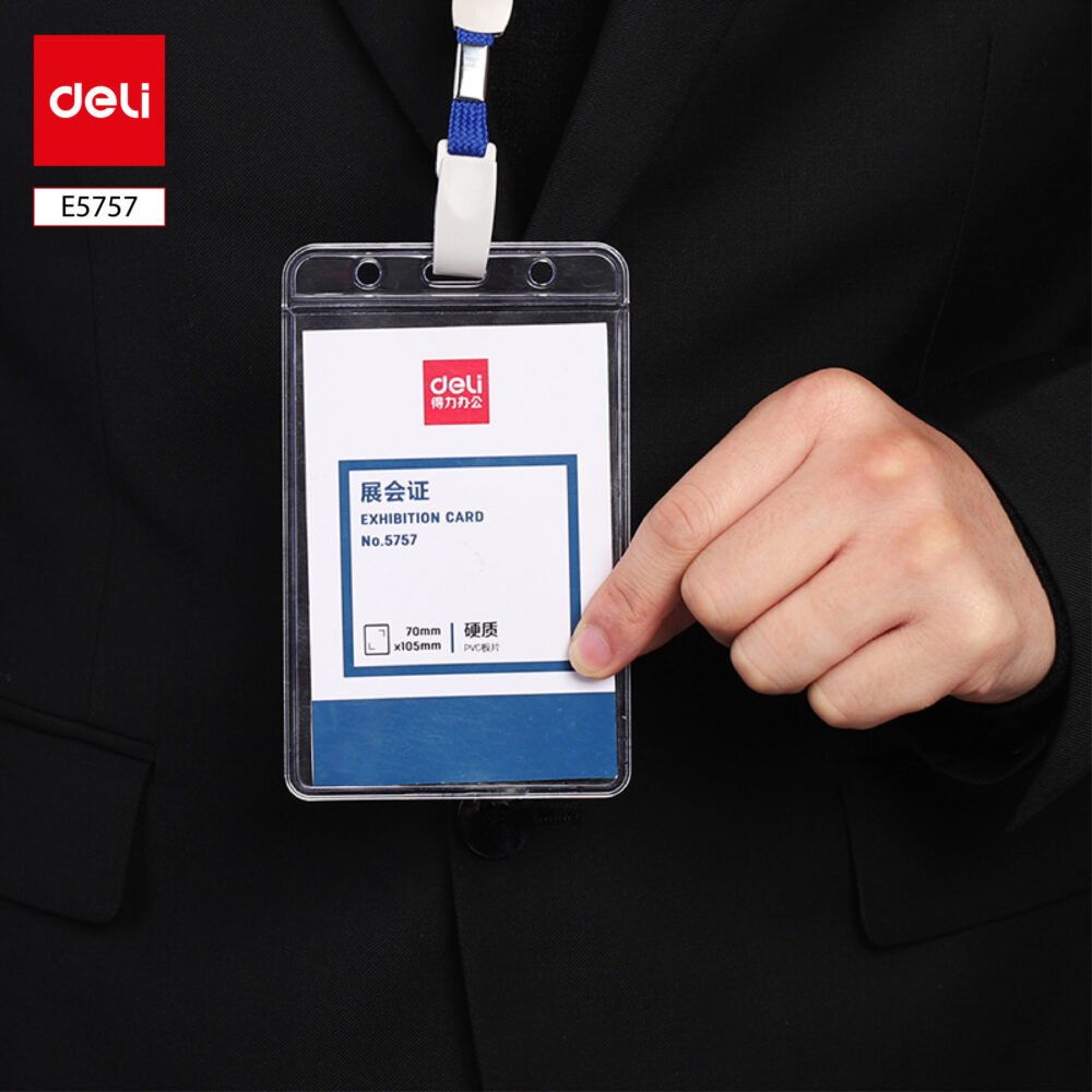 ديلي بطاقة اسمية طولية B2 - مع حبل تعليق أزرق - قياس البطاقة 90*54 مم - E5757